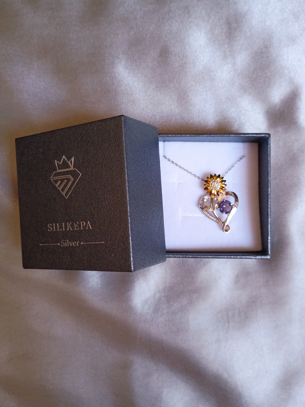925Sterling Silver “You Are My Sunshine” Sunflower Heart Necklace